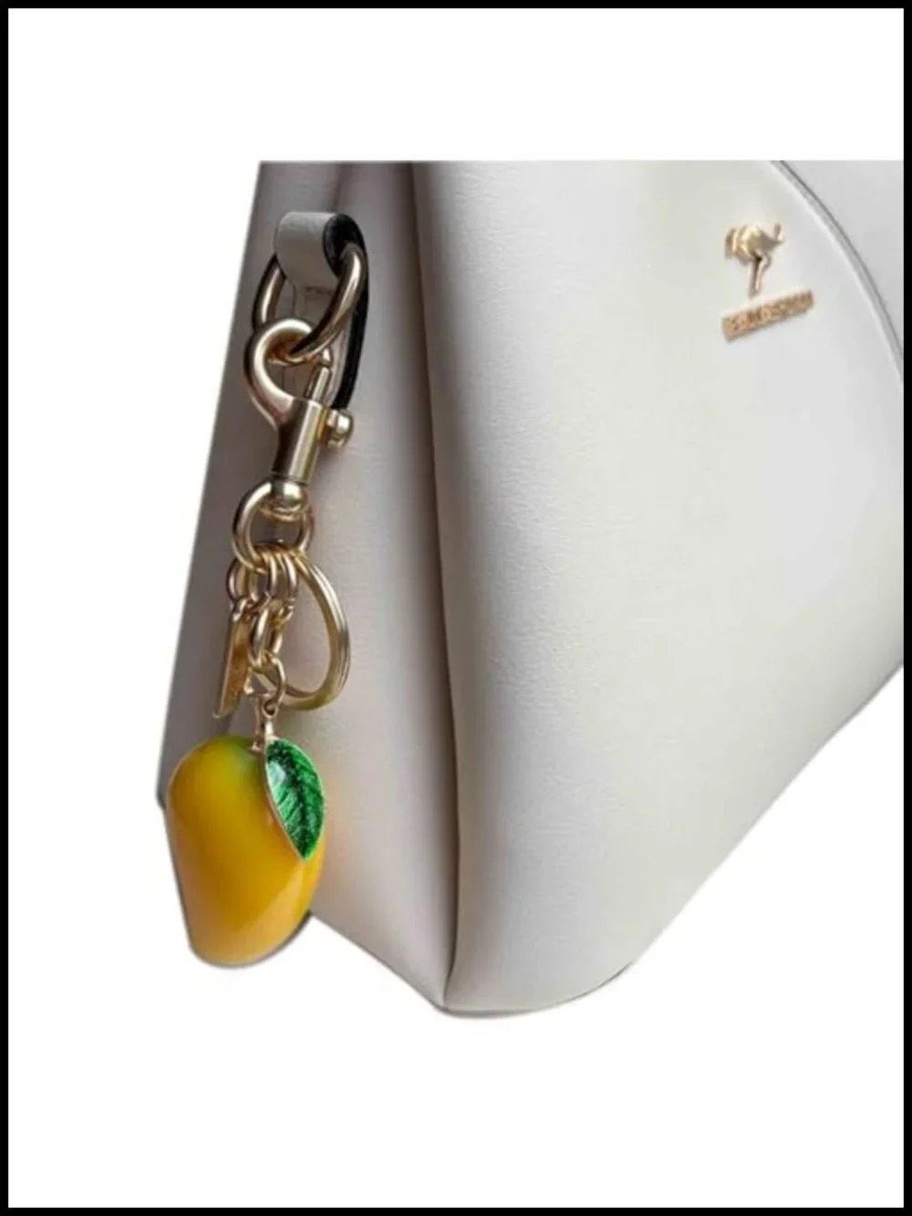 Mango-shaped Bag Charm Purse Accessory with Gold Metal Chain and Lobster Clasp